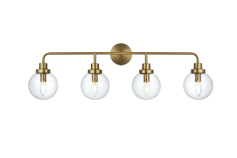 Hanson 37" 4-Light Clear Glass Bath Vanity Light LD7037W38 in Satin Gold And Clear
