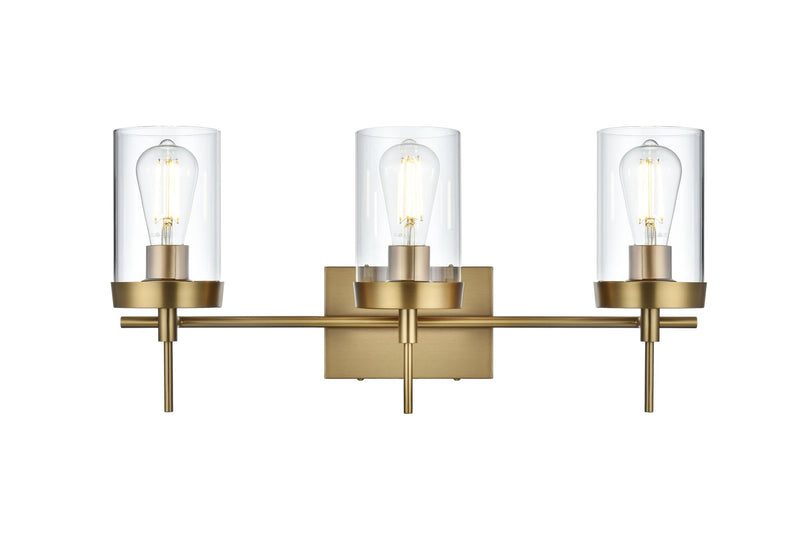 Benny 3-Light Bath Vanity Light in Satin Gold And Clear