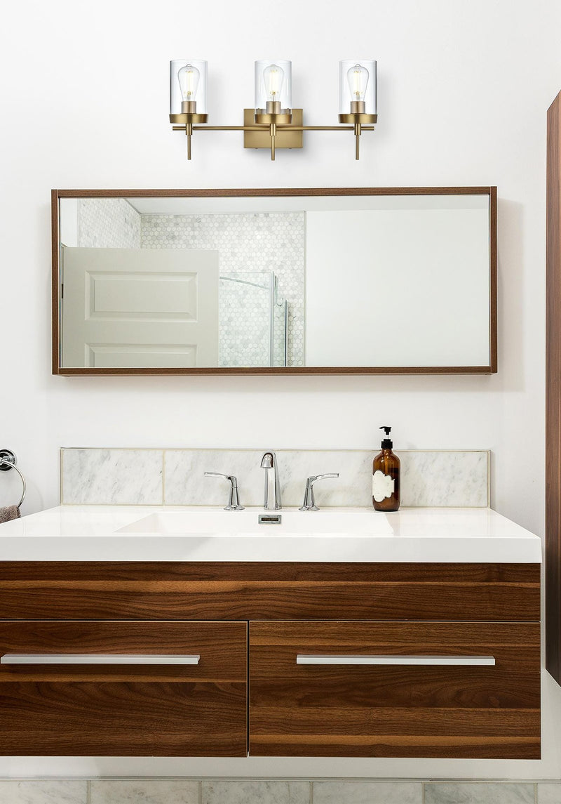 Benny 3-Light Bath Vanity Light in Satin Gold And Clear