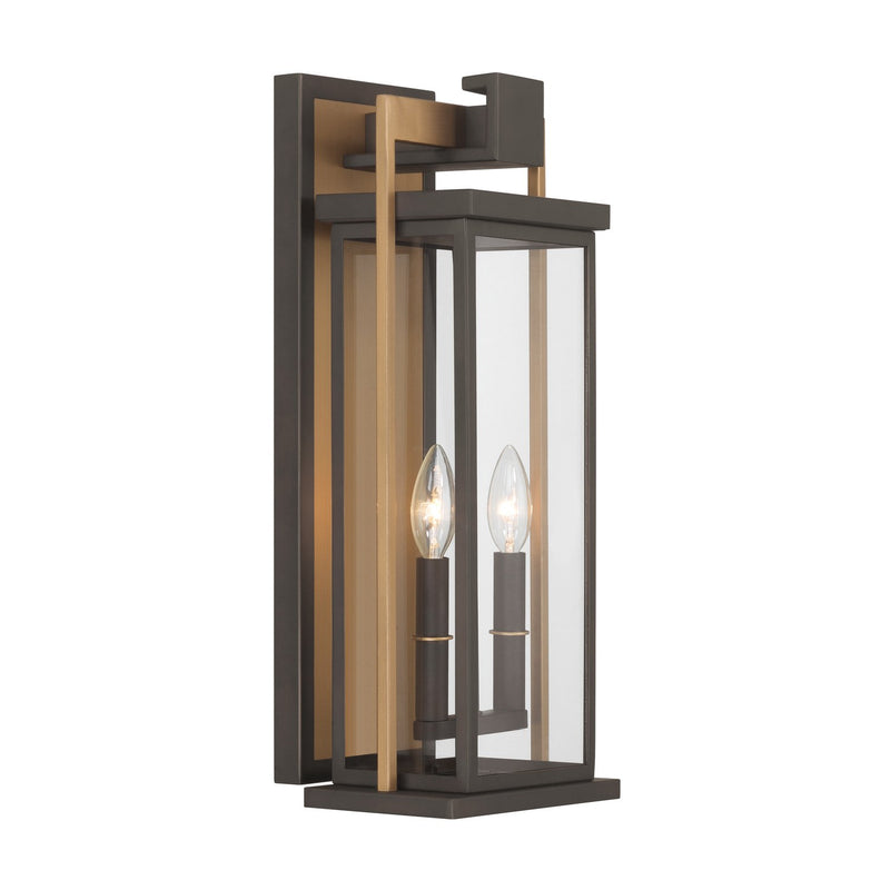 Lendel 2 Light 8" Outdoor Sconce in Twilight Bronze + Textured Gold
