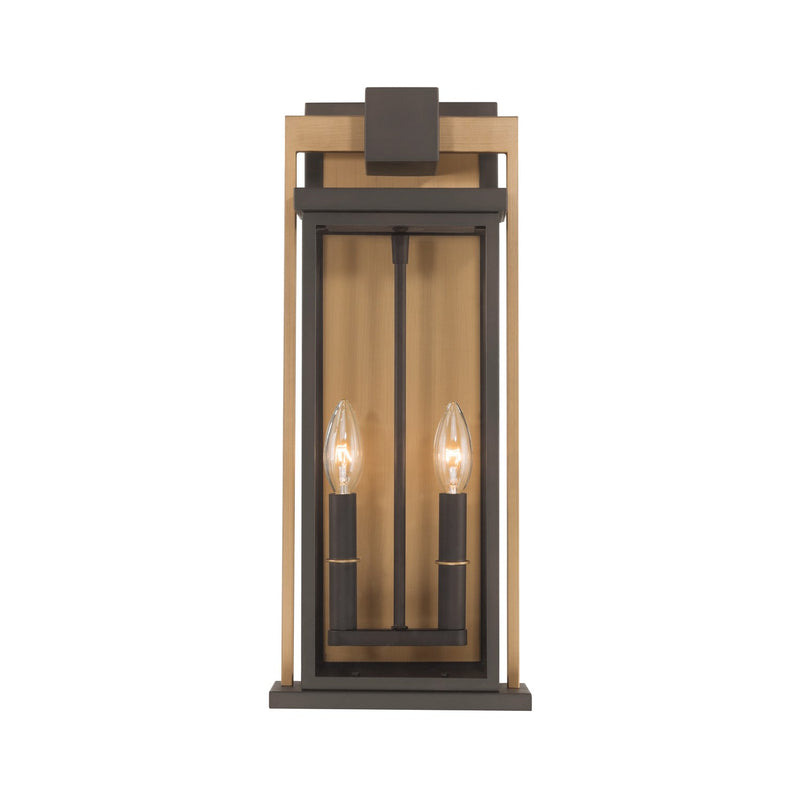 Lendel 2 Light 8" Outdoor Sconce in Twilight Bronze + Textured Gold