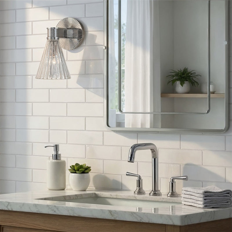 Lotus 1 Light 5.5" Sconce in Polished Nickel in a room setting