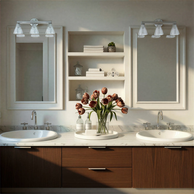 Lotus 3 Light 23.5" Bathroom Vanity in Polished Nickel in a room setting
