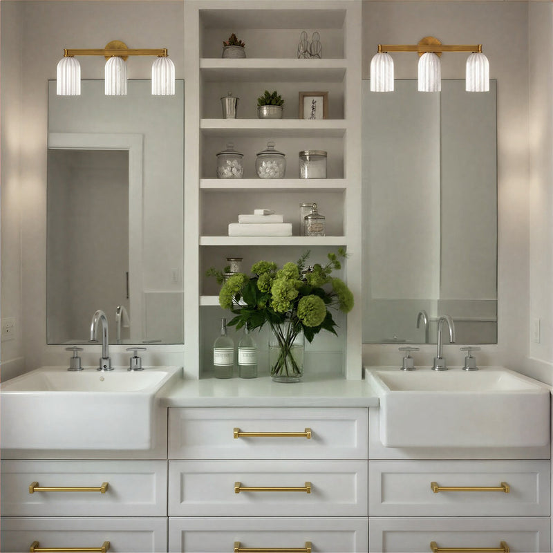 Lotus 3 Light 22.75" Bathroom Vanity in Luxe Gold in a room setting
