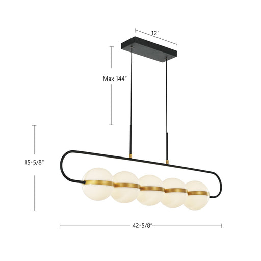Tagliato 43" 5-Head Linear Pendant in Matte Black/Brushed Gold