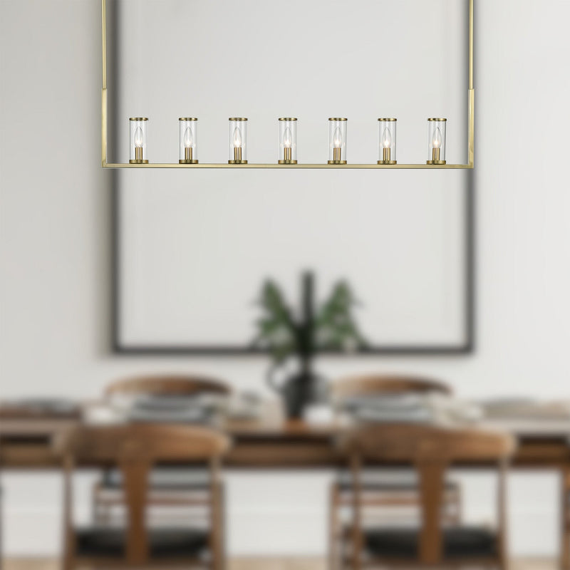 Revolve 47" 7-Light Linear Pendant in Clear Glass/Natural Brass