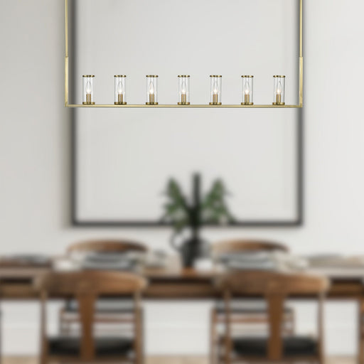 Revolve 47" 7-Light Linear Pendant in Clear Glass/Natural Brass