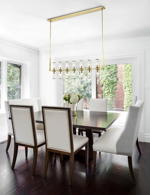 Revolve 47" 14-Light Linear Pendant in Clear Glass/Natural Brass