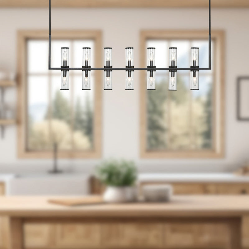 Revolve 47" 14-Light Linear Pendant in Clear Glass/Urban Bronze