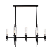 Torres 38" 8-Light Linear Chandelier in Clear Ribbed Glass/Matte Black