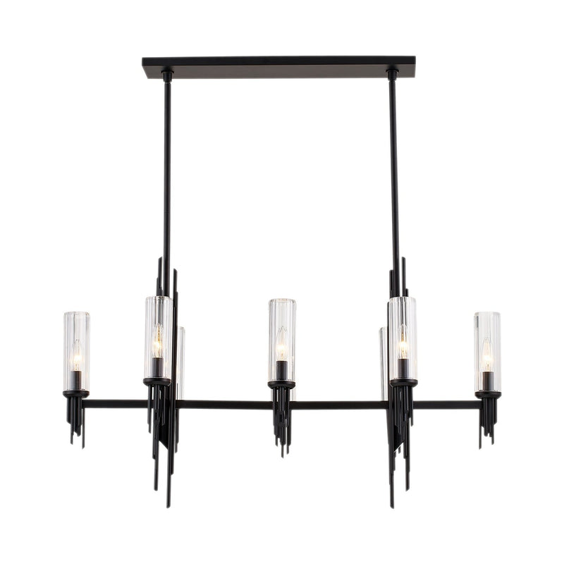 Torres 38" 8-Light Linear Chandelier in Clear Ribbed Glass/Matte Black