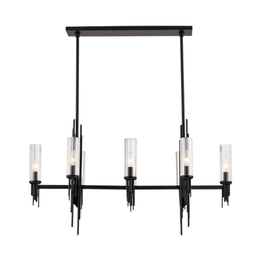 Torres 38" 8-Light Linear Chandelier in Clear Ribbed Glass/Matte Black