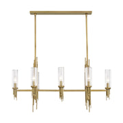 Torres 38" 8-Light Linear Chandelier in Ribbed Glass/Vintage Brass
