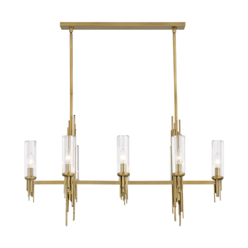 Torres 38" 8-Light Linear Chandelier in Ribbed Glass/Vintage Brass