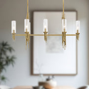 Torres 38" 8-Light Linear Chandelier in Ribbed Glass/Vintage Brass