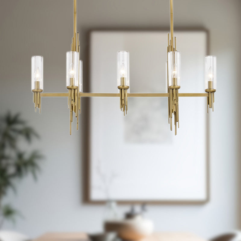 Torres 38" 8-Light Linear Chandelier in Ribbed Glass/Vintage Brass