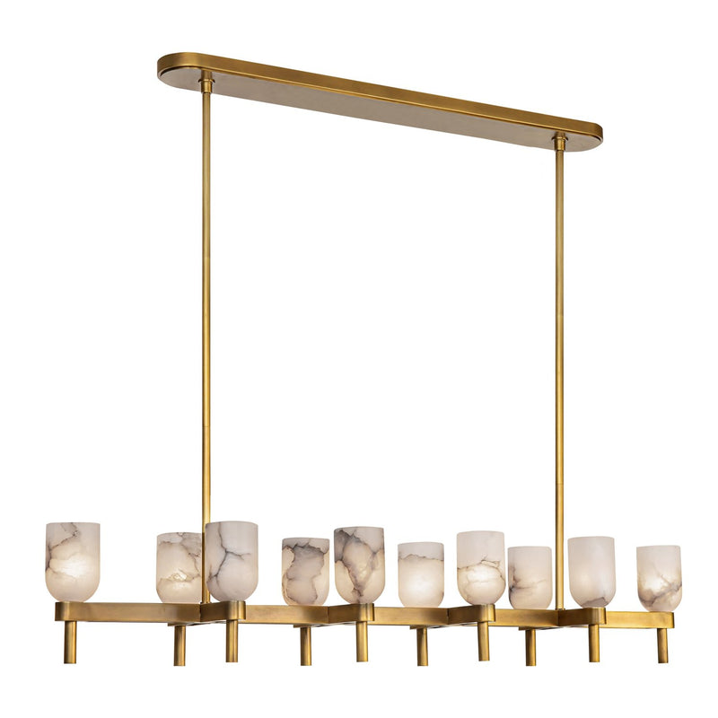 Lucian 52" 10-Light Linear Pendant in Vintage Brass/Alabaster