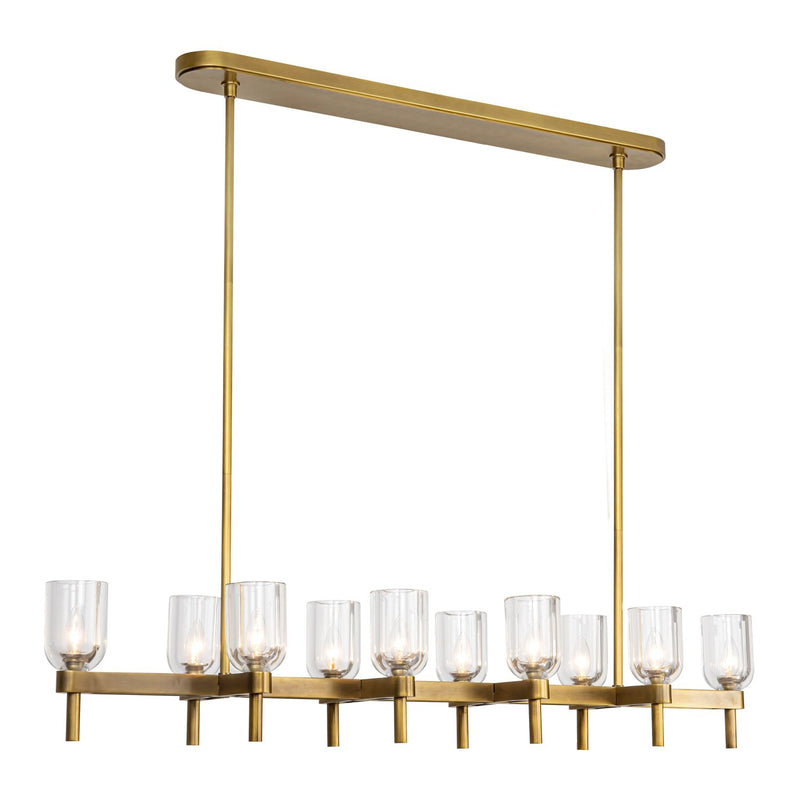 Lucian 52" 10-Light Linear Pendant in Clear Crystal/Vintage Brass