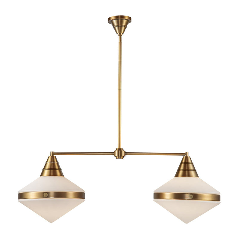 Willard 41" 2-Light Linear Pendant in Vintage Brass/Opal Matte Glass