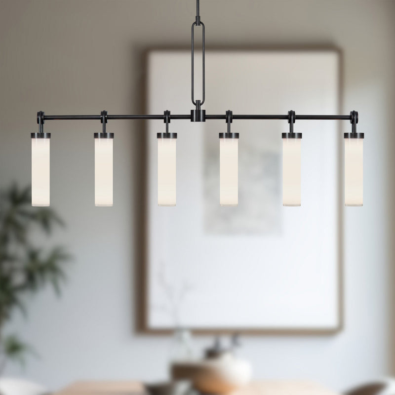 Wynwood 52" 6-Light Linear Pendant in Urban Bronze/Glossy Opal