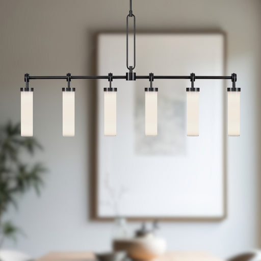 Wynwood 52" 6-Light Linear Pendant in Urban Bronze/Glossy Opal