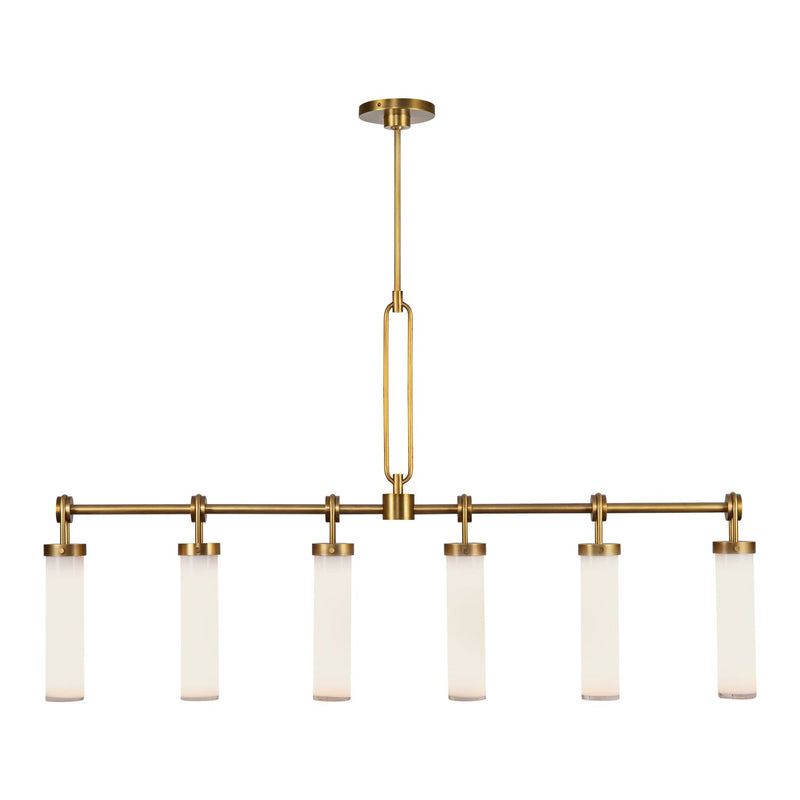 Wynwood 52" 6-Light Linear Pendant in Vintage Brass/Glossy Opal