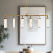 Wynwood 52" 6-Light Linear Pendant in Vintage Brass/Glossy Opal