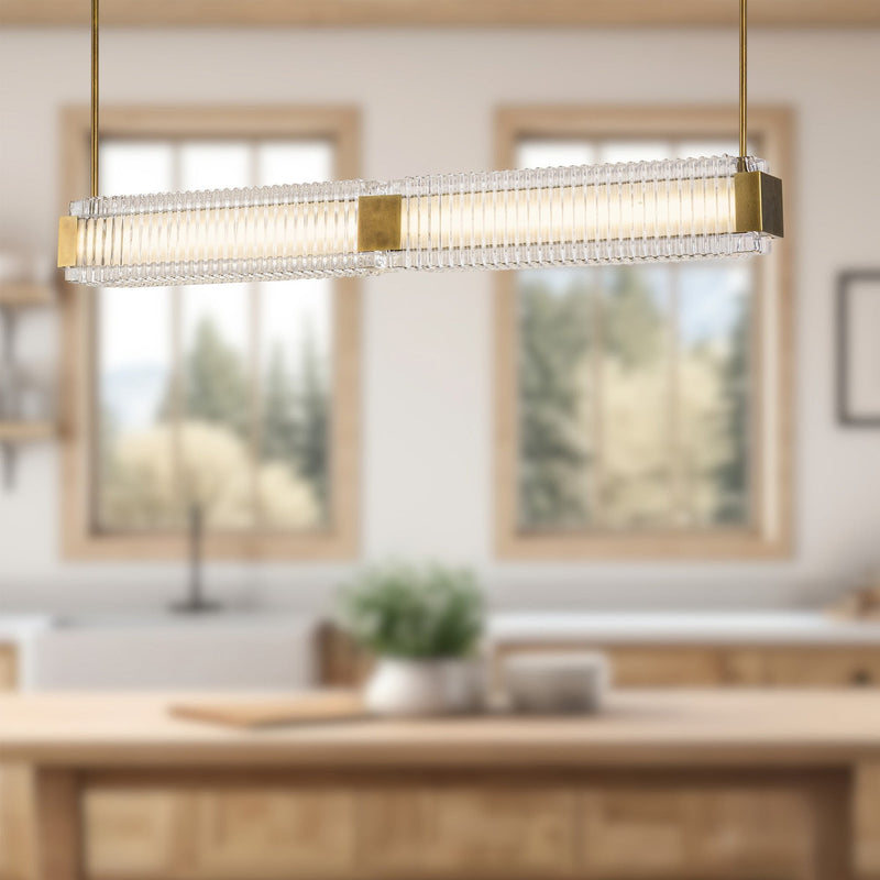 Alai 47" LED Linear Pendant in Vintage Brass/Ribbed Glass