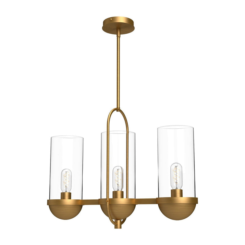 Cyrus 24" 3-Light Linear Pendant in Aged Gold/Clear Glass