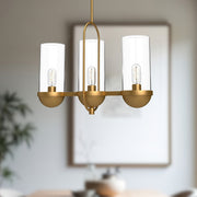 Cyrus 24" 3-Light Linear Pendant in Aged Gold/Clear Glass