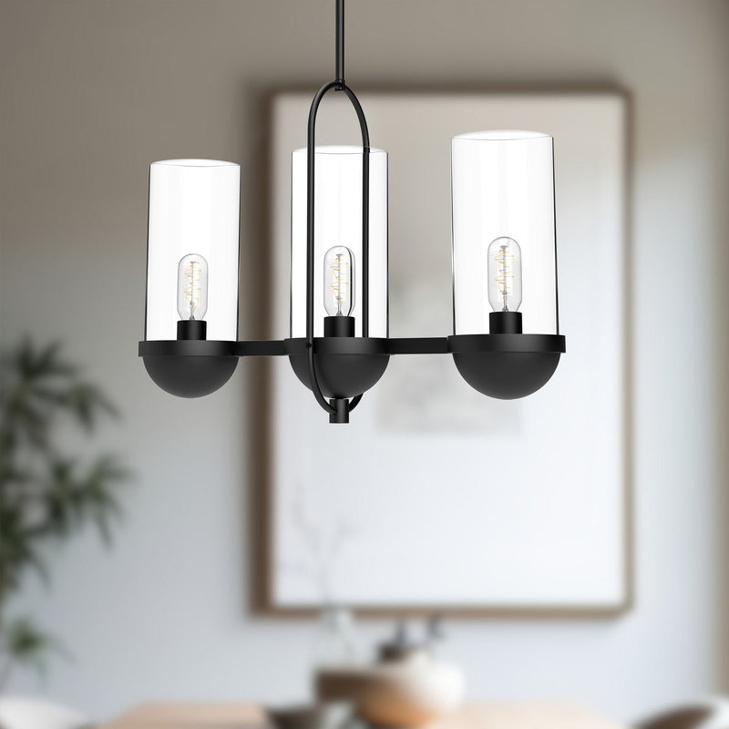 Cyrus 24" 3-Light Linear Pendant in Clear Glass/Matte Black
