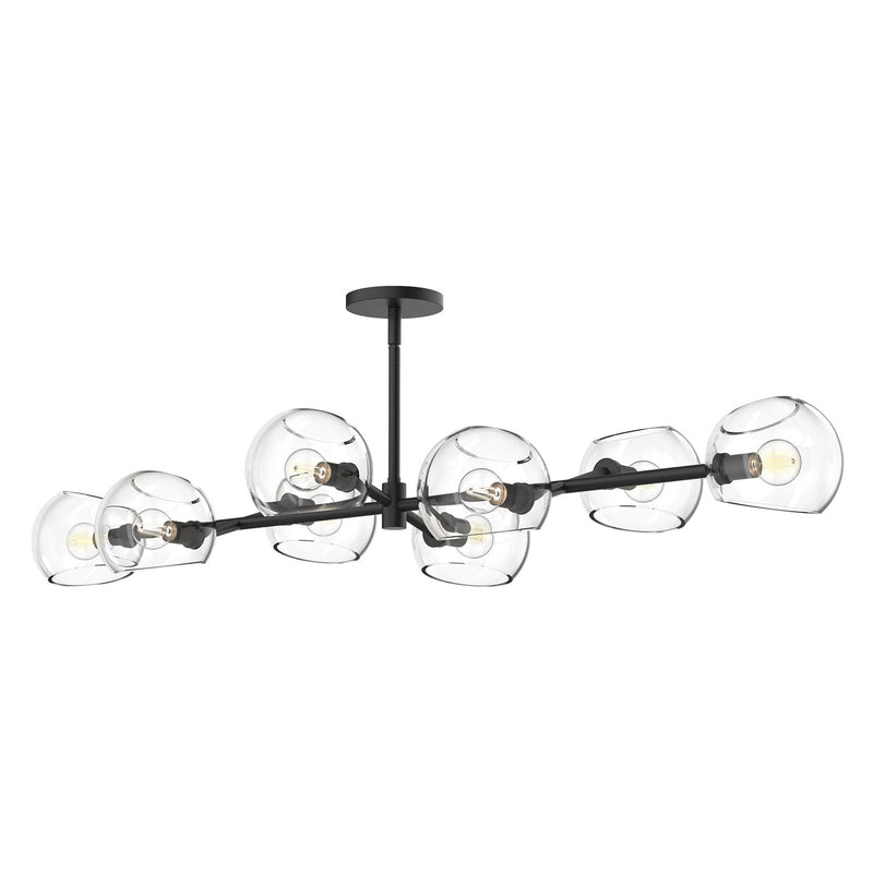Willow 48" 8-Light Glass Shade Linear Chandelier in Clear Glass/Matte Black