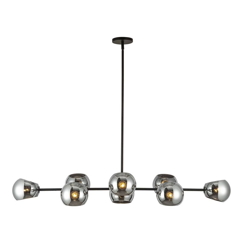 Willow 48" 8-Light Glass Shade Linear Chandelier in Matte Black/Smoked Solid Glass