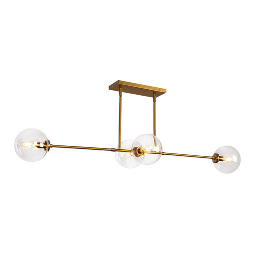 Cassia 48" 4-Light Linear Pendant in Aged Gold/Clear Glass