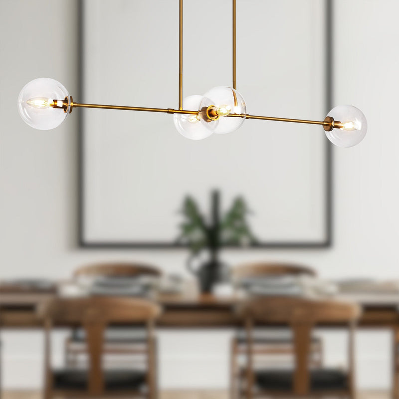 Cassia 48" 4-Light Linear Pendant in Aged Gold/Clear Glass