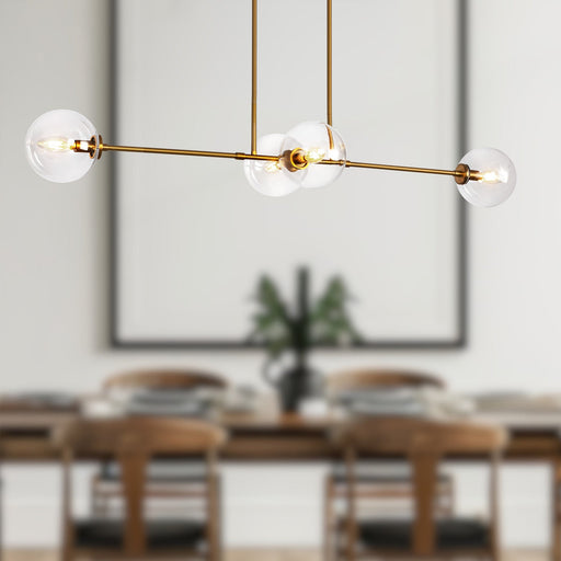 Cassia 48" 4-Light Linear Pendant in Aged Gold/Clear Glass