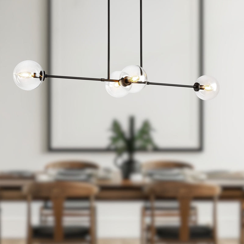Cassia 48" 4-Light Linear Pendant in Matte Black/Clear Glass
