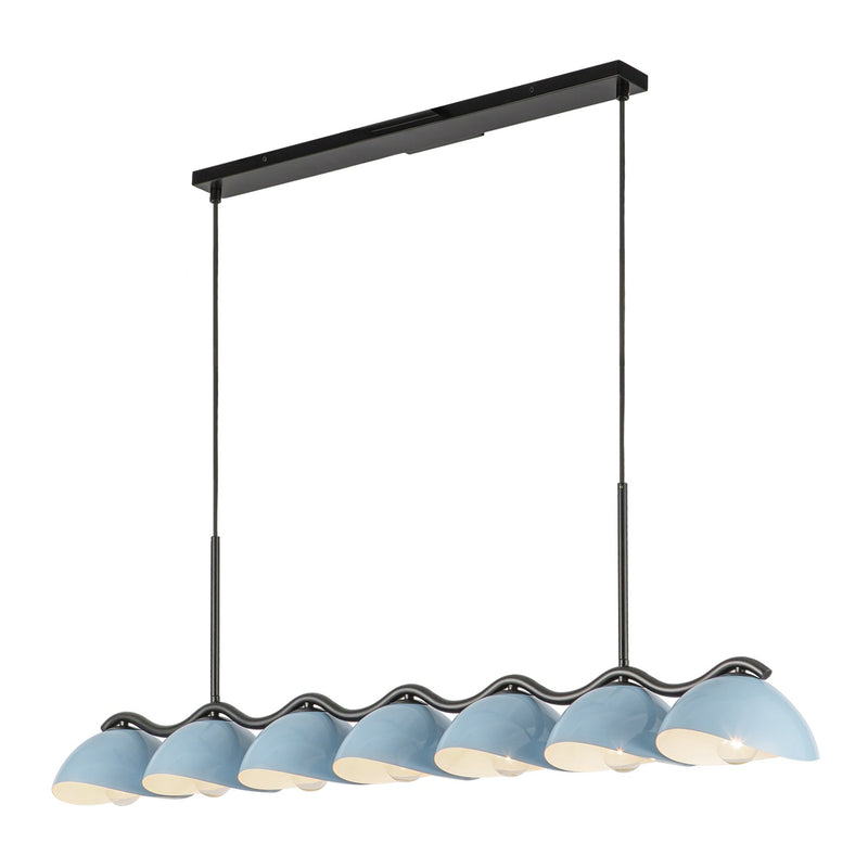 Atlas 42" 7-Light Linear Pendant in Black/Cerulean