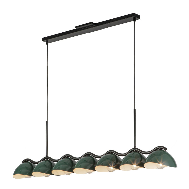 Atlas 42" 7-Light Linear Pendant in Black/Pine Green