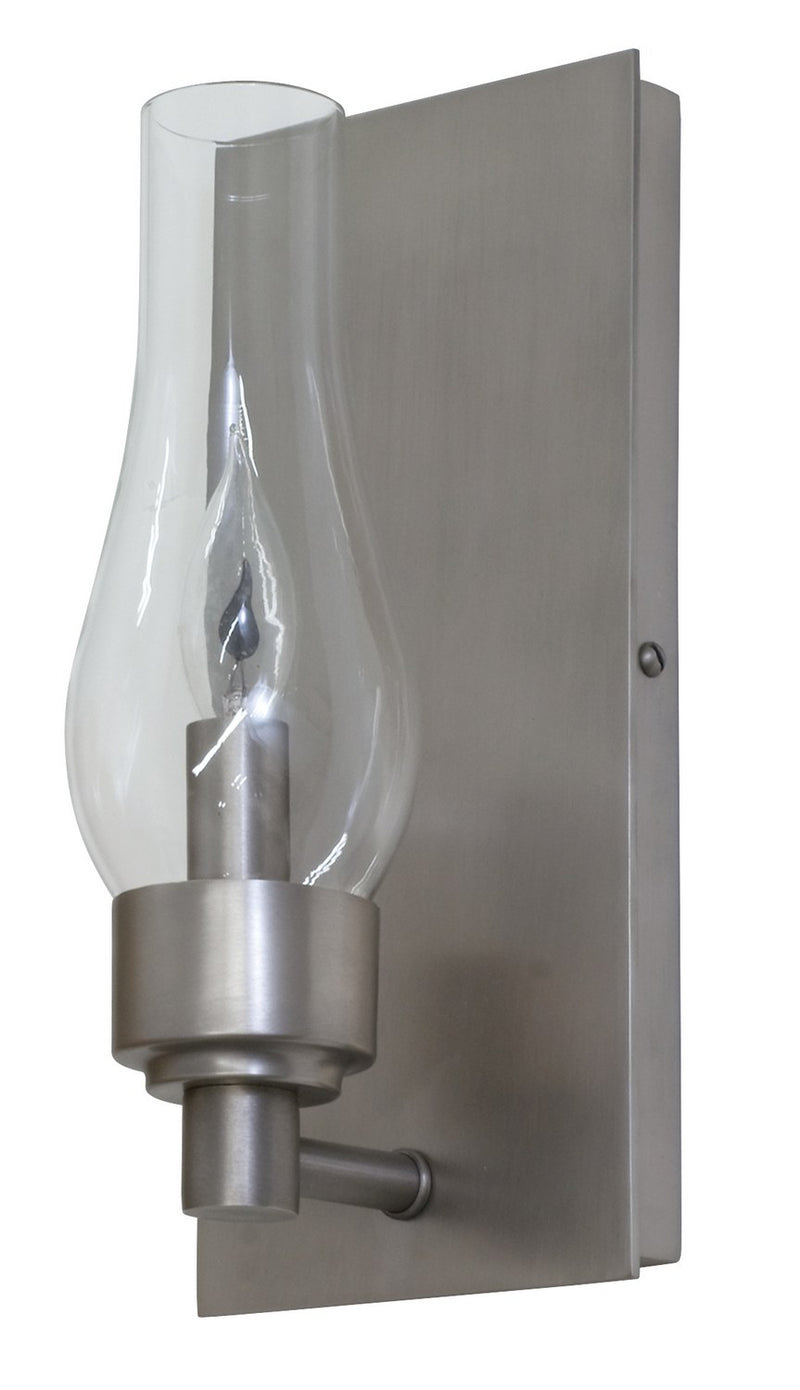 Lake Shore Clear Hurricane Glass Wall Sconce in Satin Pewter