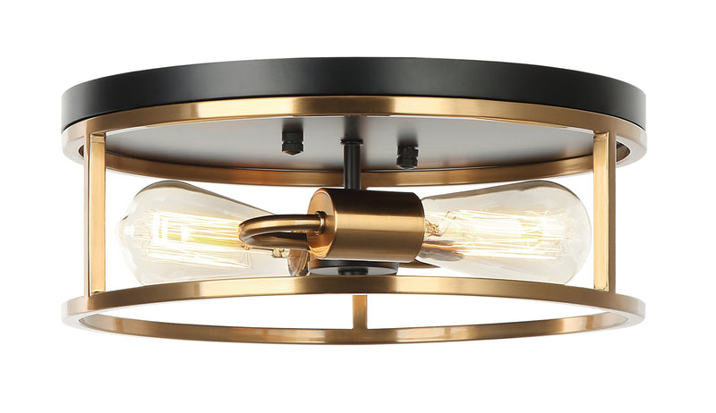 Clarke 13" 2-Light Round Flush Mount in Black / Aged Gold Brass