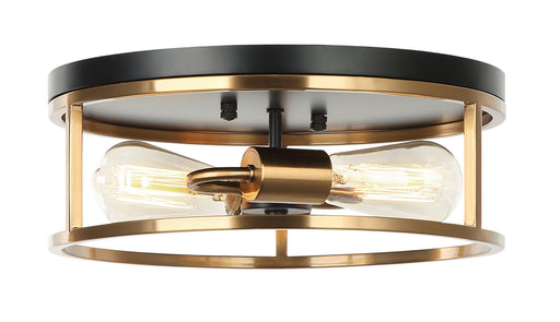 Clarke 13" 2-Light Round Flush Mount in Black / Aged Gold Brass