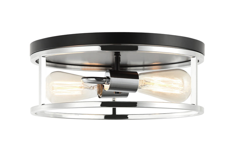 Clarke 13" 2-Light Round Flush Mount in Black / Chrome