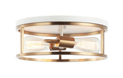 Clarke 13" 2-Light Round Flush Mount in White / Aged Gold Brass