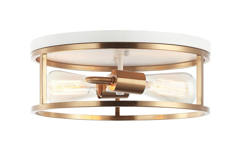 Clarke 13" 2-Light Round Flush Mount in White / Aged Gold Brass