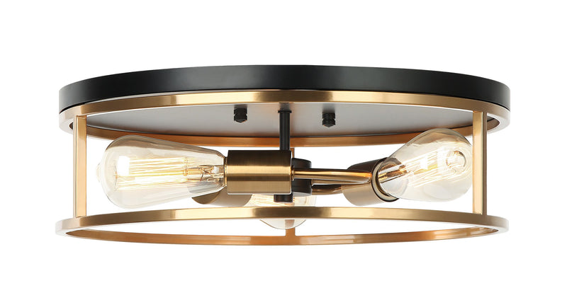 Clarke 16" 3-Light Round Flush Mount in Black / Aged Gold Brass