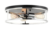 Clarke 16" 3-Light Round Flush Mount in Black / Chrome