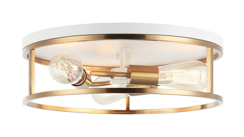 Clarke 16" 3-Light Round Flush Mount in White / Aged Gold Brass