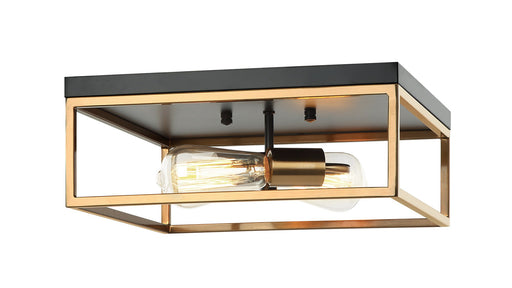 Clarke 13" 2-Light Square Flush Mount in Black / Aged Gold Brass