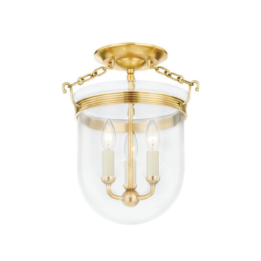 Rousham 3-Light Semi-Flush Mount in Aged Brass